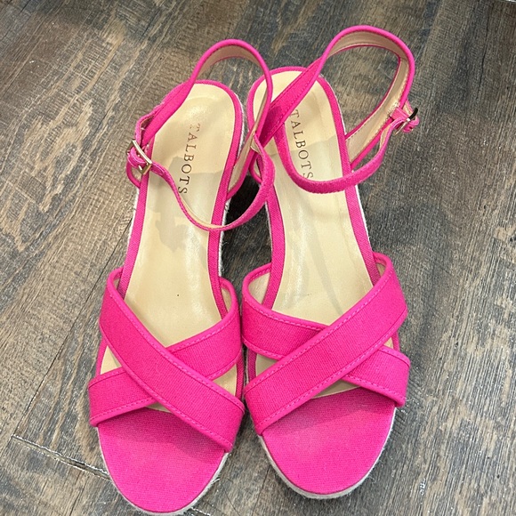 Talbots Lyndsay Crossover Espadrille Pink Wedge Sandals Size 10 - Picture 2 of 9
